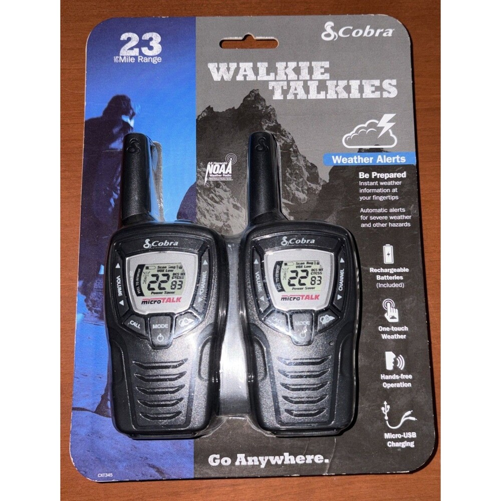 Cobra CXT345 Walkie Talkies 23 Mile NOAA Weather Radio Rechargeable New
